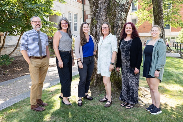 Pictured, from left to right, are App State Writing Across the Curriculum Consultants Miles Britton, senior lecturer in the Department of English; Kelly Terzaken, lecturer in the Department of English; Julie Karaus, assistant director of App State’s University Writing Center; Dr. Sarah Zurhellen, WAC program assistant director; Dr. Beth Carroll, director of App State’s WAC program and University Writing Center and professor in University College and Maddie Gorniak, research assistant